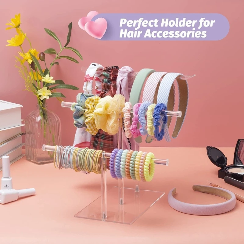 

Headband Holder 3-Tier Acrylic Clear Hairband Display Stand Hair Hoop Rack Storage for Teen Girls Women Gifts T-bar Rack