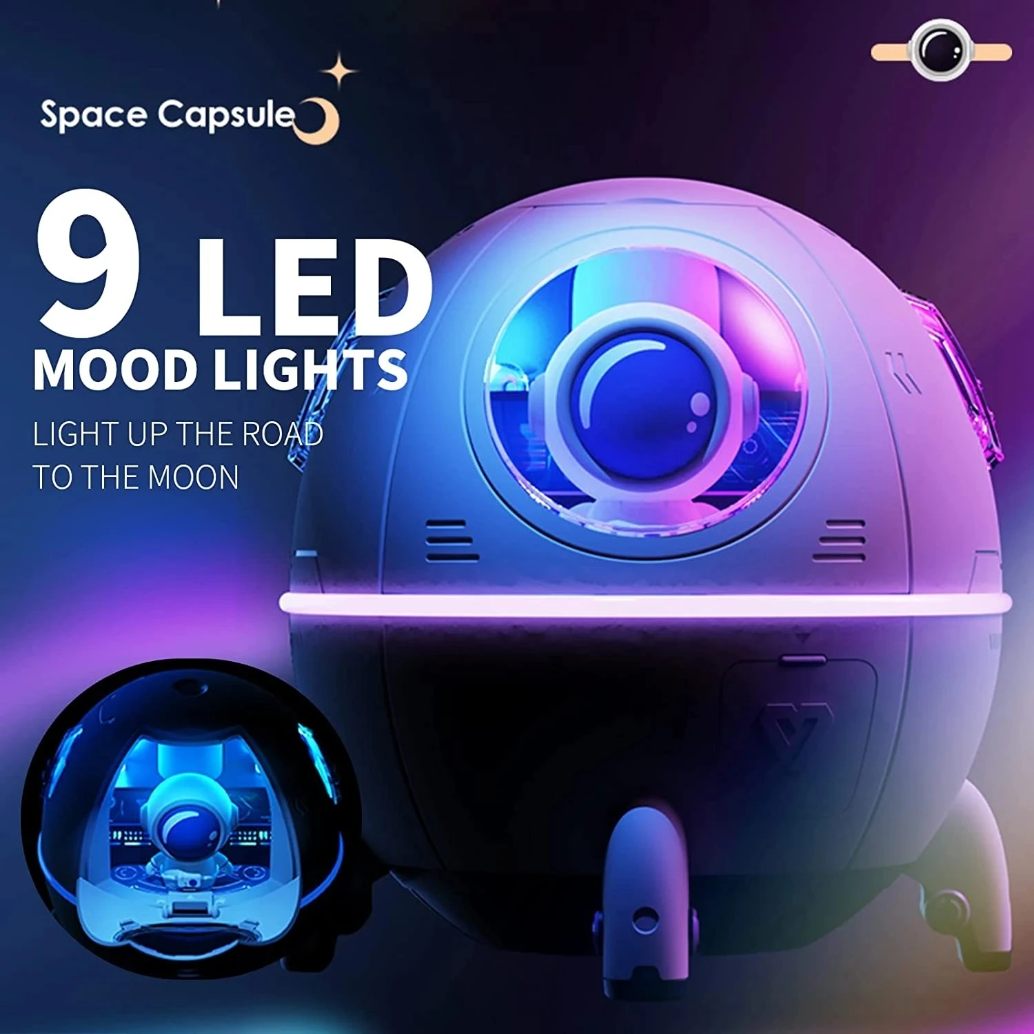 Portable Mini Humidifier,Astronaut Space Small Cool Mist Humidifiers 220ML,USB Desktop Humidifier with Auto Shut Off,Night Light