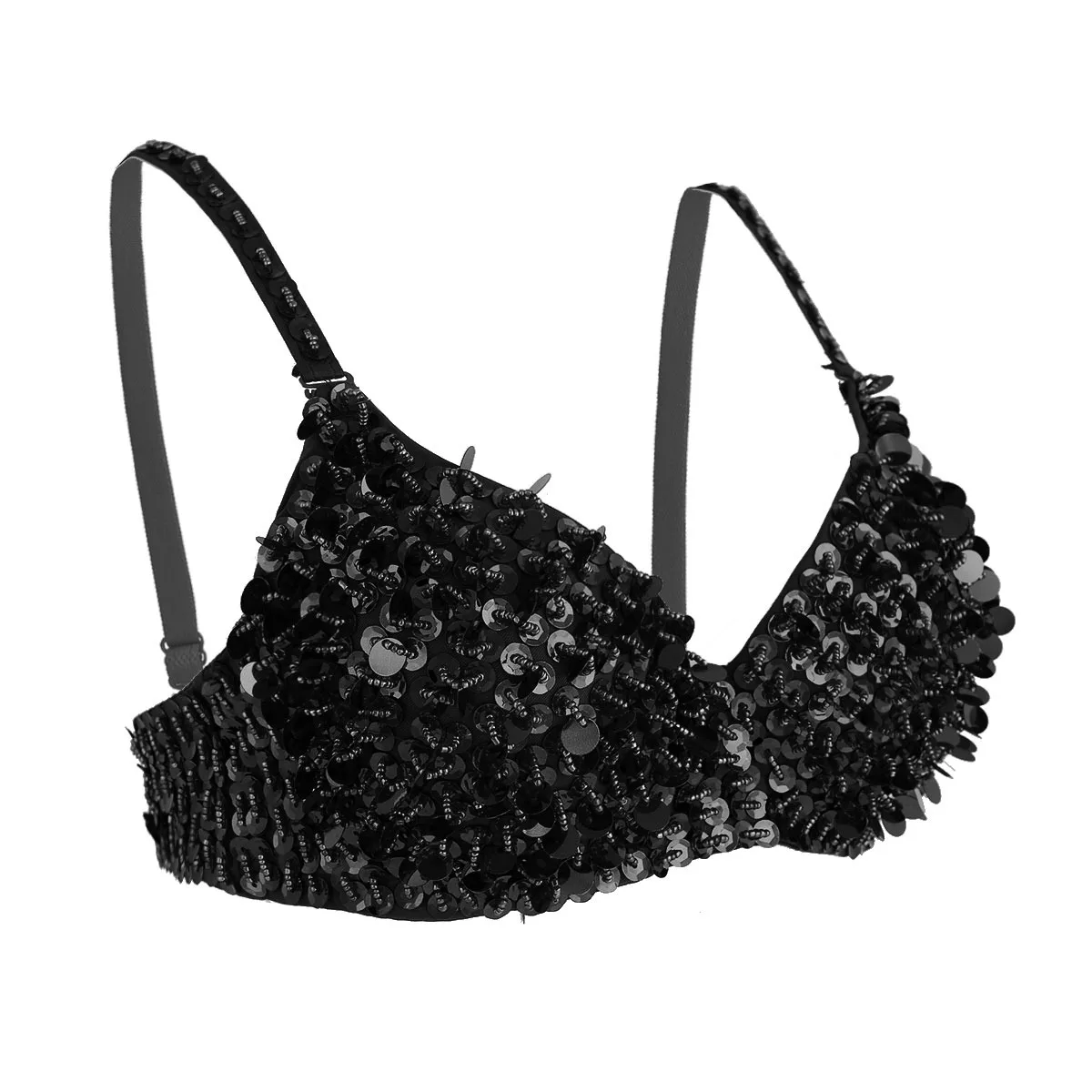 Womens Sexy Bra Erotic Lingerie Fashion Sparkle Sequins Beading Padded Bra Top Female Belly Dancing Performance Costume Clubwear Women Bra Erotic Lingerie