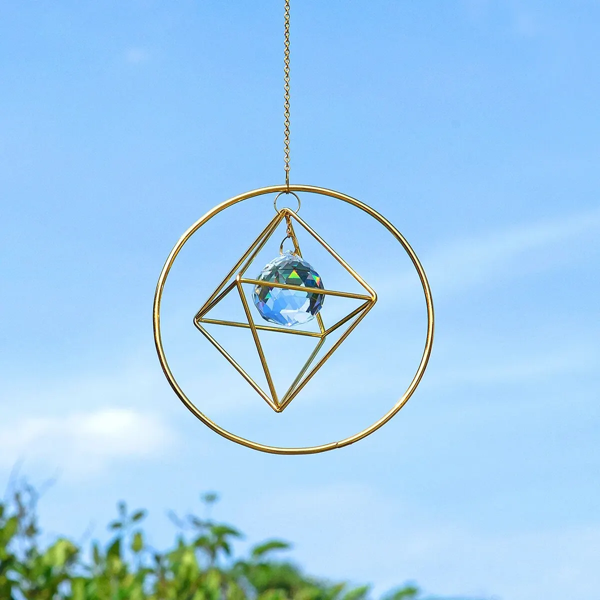 Sun Catcher 1 Pc Gold Air Frame Crystal Suncatcher Wind Chime Hanging Indoor Outdoor Garden Lighting Ornaments Wedding Party Decoration