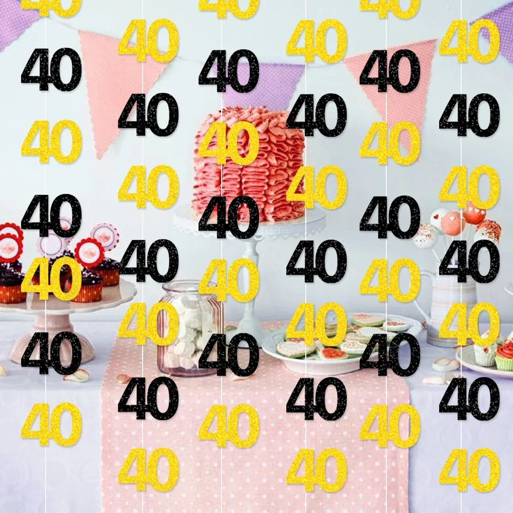 Elegant Black and Gold 40th Birthday Celebration Photo Backdrop and Party Decor Set