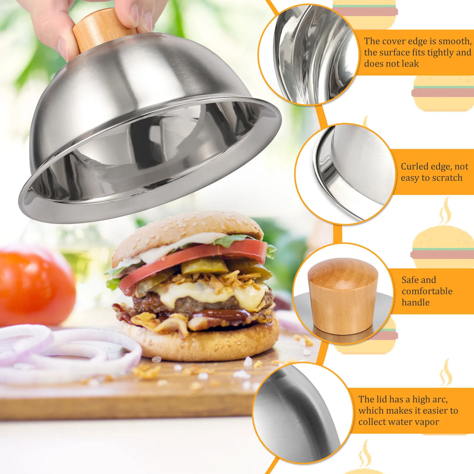 6 Inch Basting Cover, Stainless Steel Melting Dome Set of 4, Small Metal Steaming Cover Grill Lid for Cheese Burger