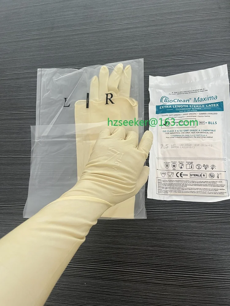 Ansell BioClean Maxima BLLS(10 pairs) Sterile Disposable Latex Cleanroom Glove Textured surface Beaded Length 600mm or 24-inch