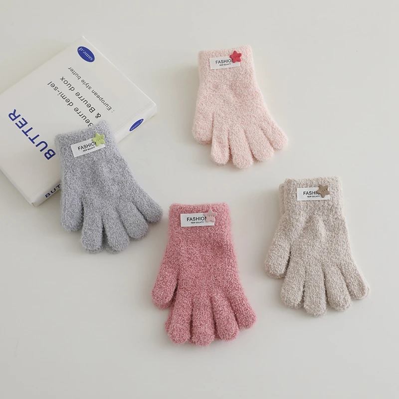 cycling gloves winter gloves Winter Children Gloves Girls Warm Thickened Plush Gloves Cycling Kids Fashion Five Fingers 5-12Y