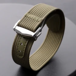 Ribbed Nylon Watch Band 20mm with Folding Buckle - Military Sports Washable Strap - 20mm (Green)