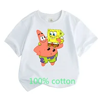 SpongeBob and Patrick 100%Cotton T-shirt Summer Children Clothes Kids Tops Toddler Round Neck Short-sleeved Cartoon Shirt Top 2