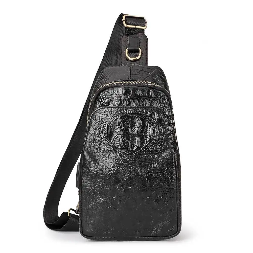 

100% Genuine Cowhide Leather Chest Bag For Men Travel Crossbody Bag Business Chest Casual Sling Bag Daypack Male Shoulder Bag