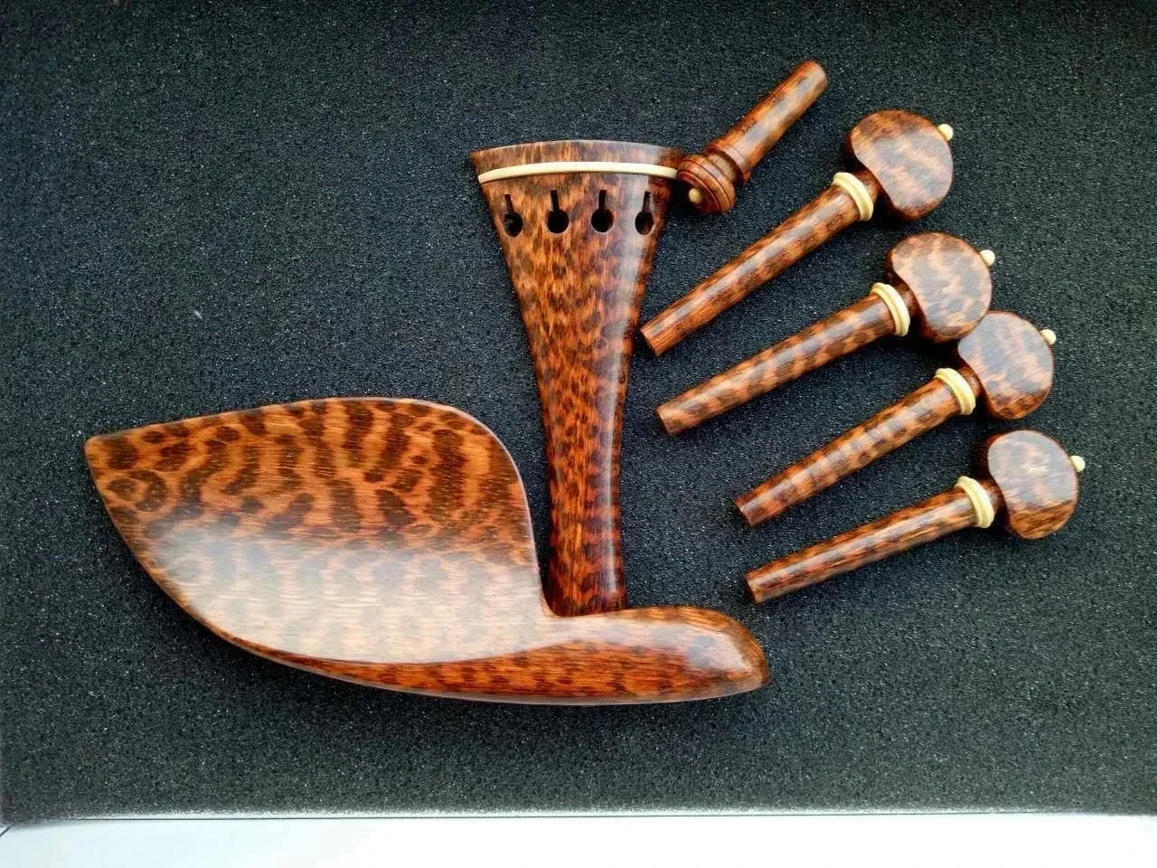 

High quality 1set viola snakewood letterwood parts fittings,Tailpiece+Tuning pegs+Endpins+Chin rest/Chin Holder