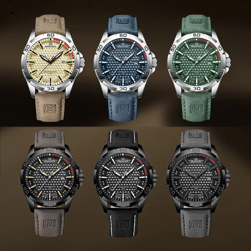 Top Brand NAVIFORCE  Men Quartz Watch Sports Shockproof Waterproof Leather Male Fashion Luxury WristWatch Casual Calendar Clock images - 6