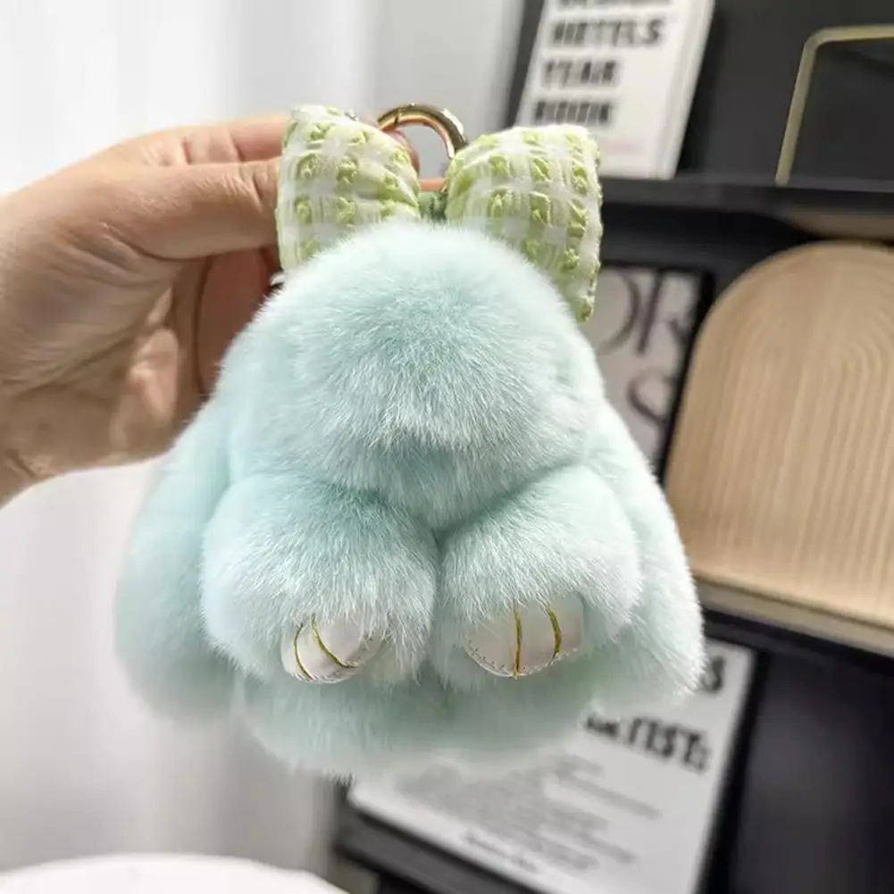 어린이용 푹신한 인조 모피 토끼 키체인, 사랑스러운 봉제 토끼 인형, DIY 핸드백, 배낭 장식