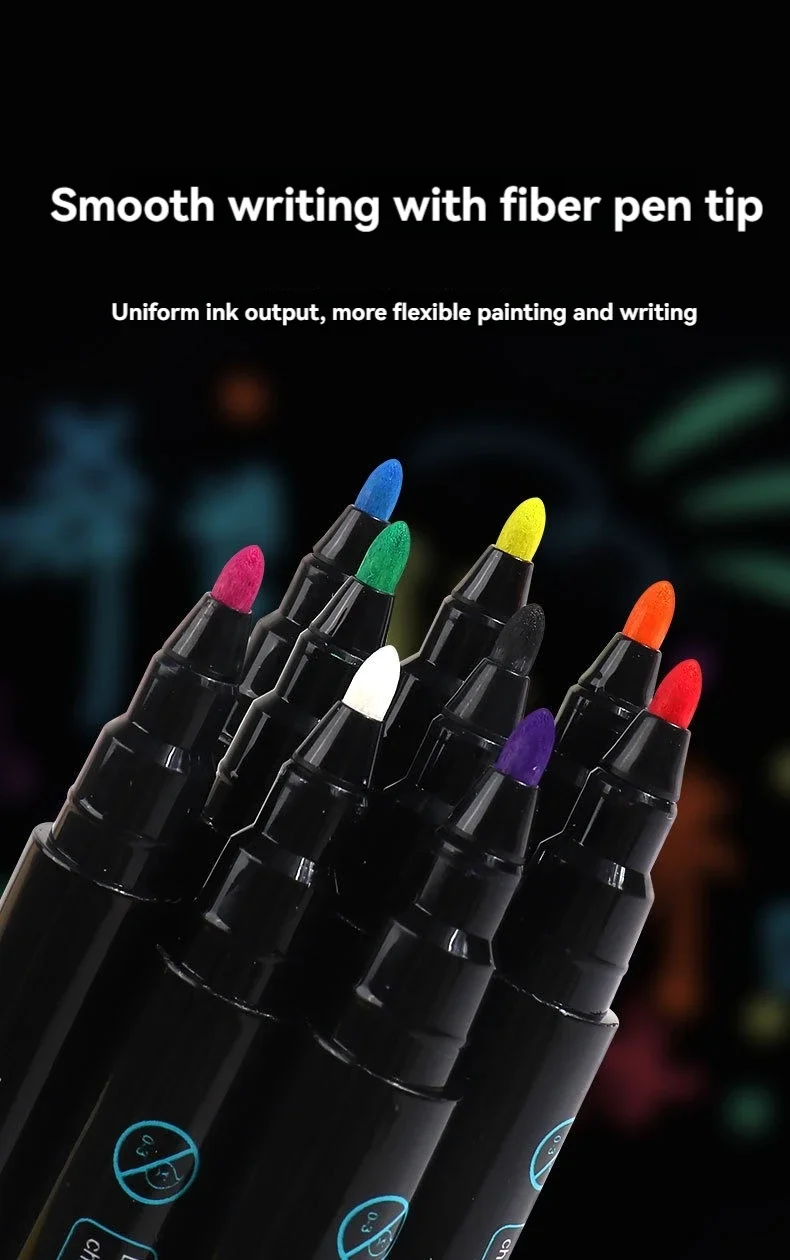 8 Farben 1–2 mm Flüssigkreide, löschbarer Textmarker, fluoreszierender Markierungsstift für Whiteboard, Graffiti, LED-Werbetafel, Weiß – Detail 8