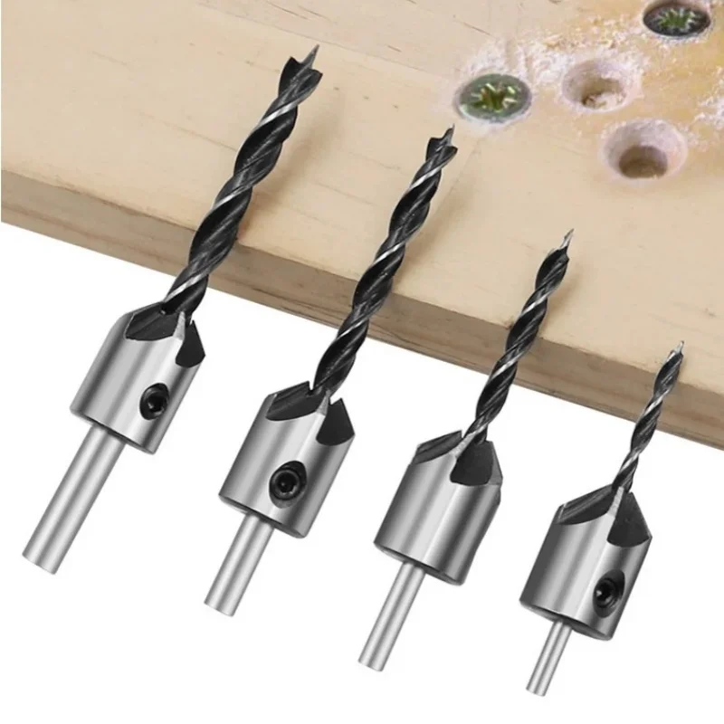 4pcs Three Pointed Woodworking Counterbore Drill Bit Set 3-6mm Reaming Drill Screw Chamfering Hole Opener