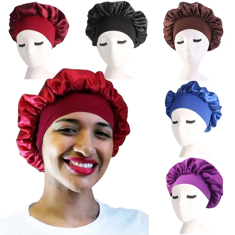 

Women Night Sleep Hair Caps Double Layer Adjust Head Cover Hat Silky Bonnet Satin Shower Caps Styling Hat Hair Wrap Hair Tool