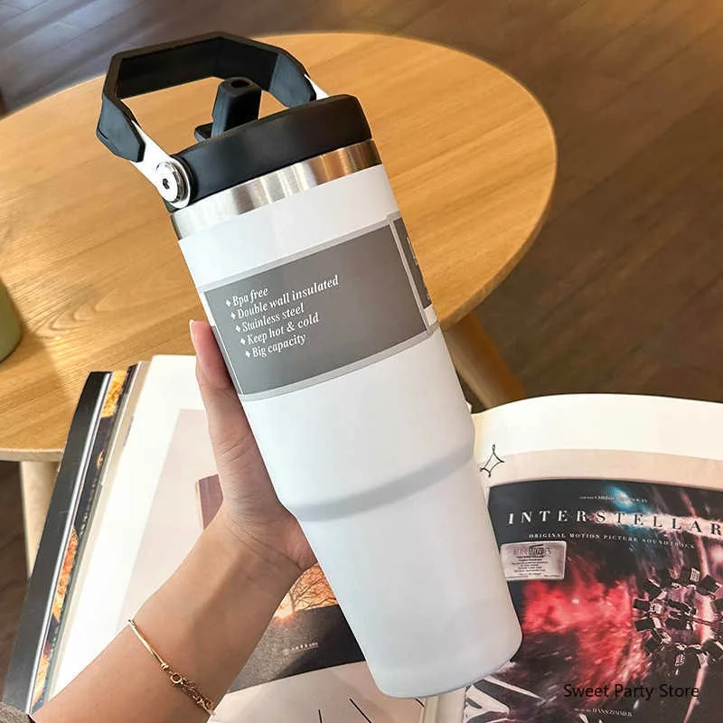 20oz/30oz Stainless Steel Thermos Mug With Straw Keeps Cold and Heat Thermal Mug Tumbler Outdoor Sports Thermal Water Bottle 5