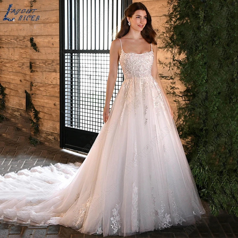 

LAYOUT NICEB Wedding Dresses For Bride 2023 Charming A Line Bridal Gown Lace Appliques Square Neck Tulle Vestidos Novias Boda
