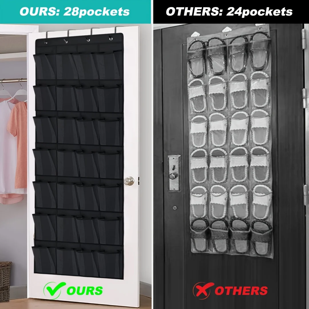 1pc Shoe Holder Rack for Over the Door, 28 Large Mesh Pockets Over The Door Shoe Rack, Back of Closet Organizer, Behind Door Han 3