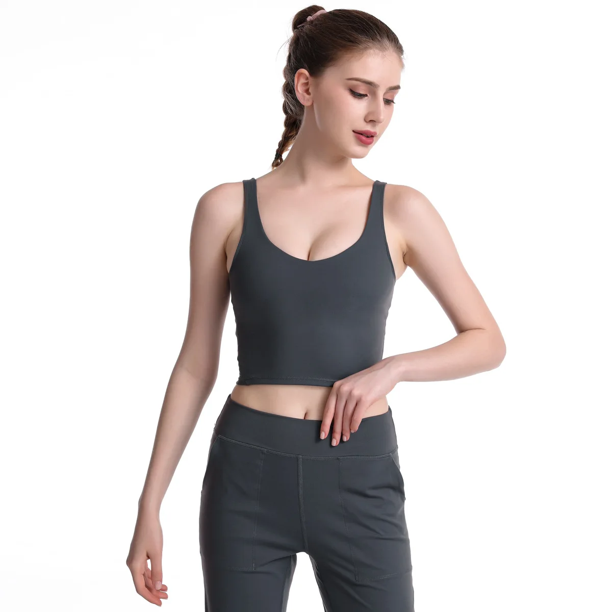 

Yoga Vest With Chest Pad Breathable Gathered Shockproof Sports Vest Soft Naked Sexy Suspenders Beautiful Back Fitness Yoga Bra