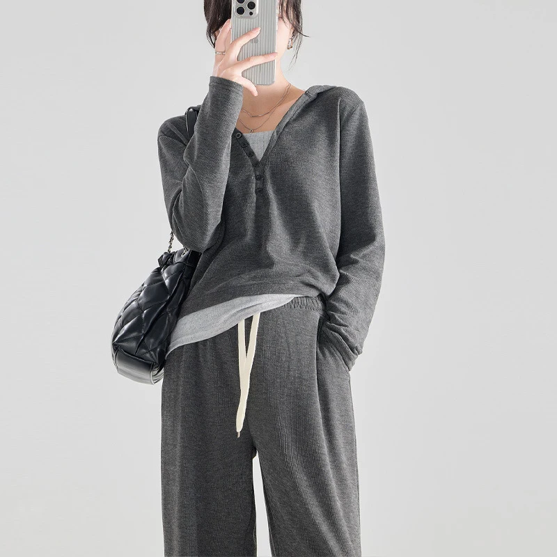 Maternity Wear Fall Winter Clothes Set Korean Fake Two Piece Tops + Wide-leg Pants 2Pcs Sport Suit Pregnant Clothes