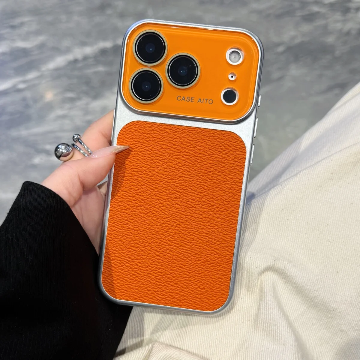 Luxury Litchi Texture PU Leather Phone Case with Large Window and Shockproof Glass Lens Cover