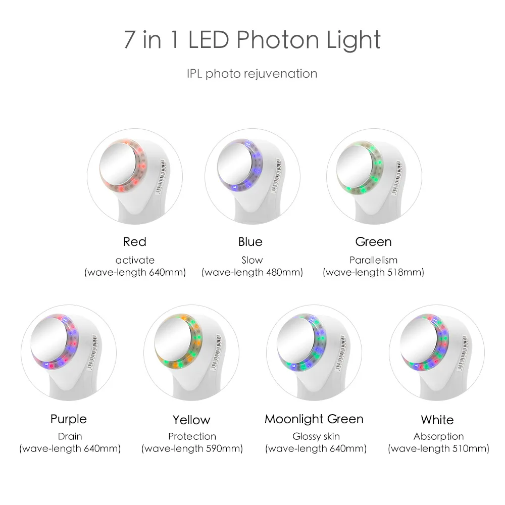 1Mhz 3Mhz Electric Ultrasonic Face Cleanser Massager 7 Colors Photon Sonic Lifting Facial Skin Care Anti Aging Wrinkle Removal