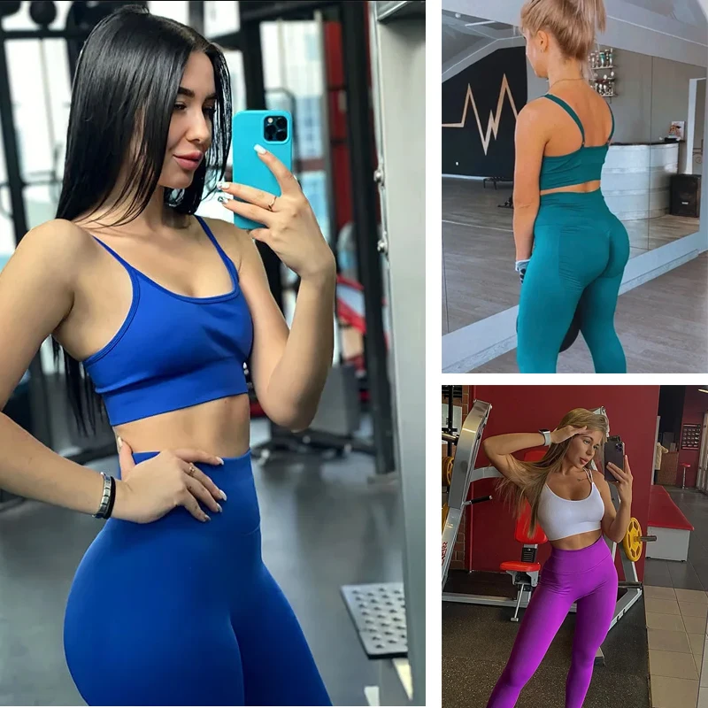 Seamless Fitness Suit Yoga Set Women Gym Clothing Push Up Workout Clothes for Woman Sportswear Scrunch Leggings Sports Bra Sets