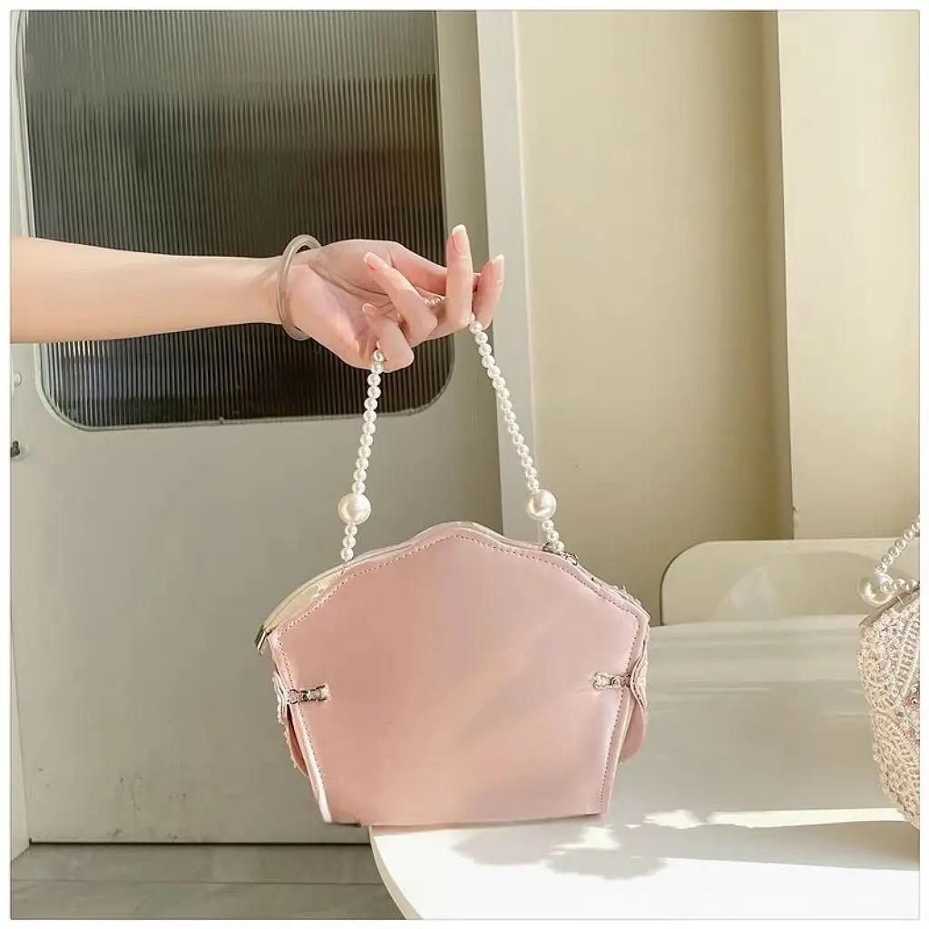JIAERDI Retro Floral Embroidery Pink Hand Bag Women Fairycore Aesthetic Pearl Handle Underram Bag Ladies Chinese Style Purse New