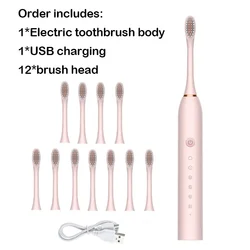 Advanced Sonic Electric Toothbrush with Smart Timer and Whitening Technology (Pink 12 head)