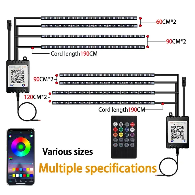 LED Chassis Light Retrofit Multicolor Voice-activated Atmosphere Light Bluetooth-Compatible with APP Multi-function Warning Lamp