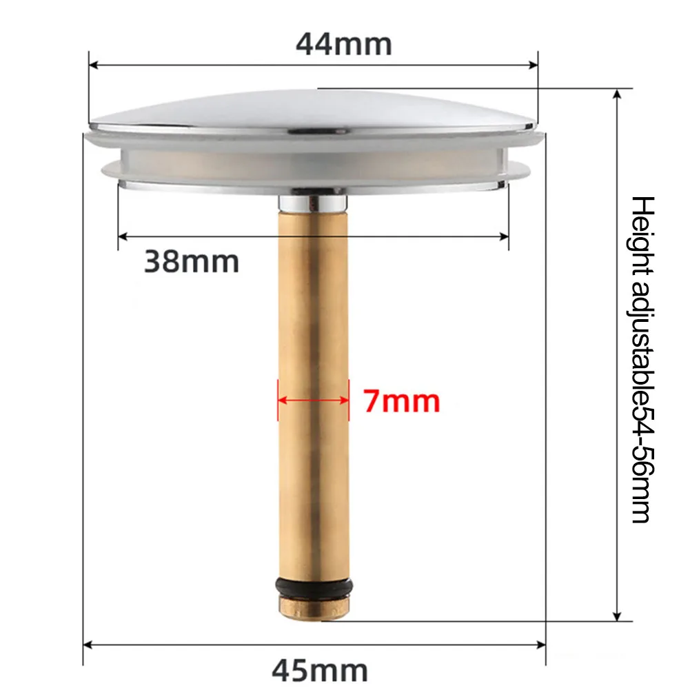 1개 44mm 황동 욕조 배수구 마개 조절 가능한 푸시 버튼 싱크대 배수구 커버 막힘 방지 헤어 스트레이너 (욕조/세면대용)
