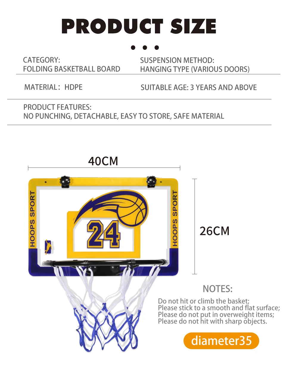 basketball hoop available in 23 24 30 sizes