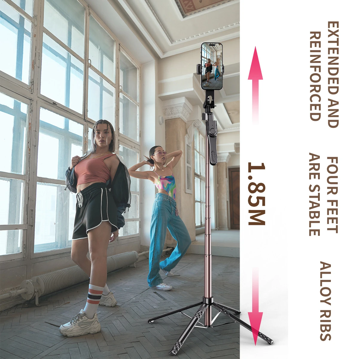 LISCN Wireless Remote Selfie Stick 1.85m Extendable Multifunctional Aluminum Tripod for Selfies/Video Recording/Live Streaming