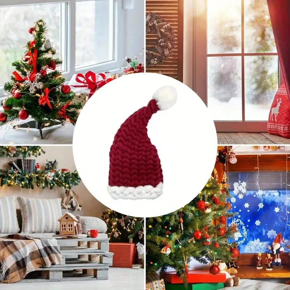 Christmas Santa Knitted Hats Hand-woven Striped Beanie Soft Caps Xmas Tree Ornament Merry Christmas New Year Party Home DIY Prop