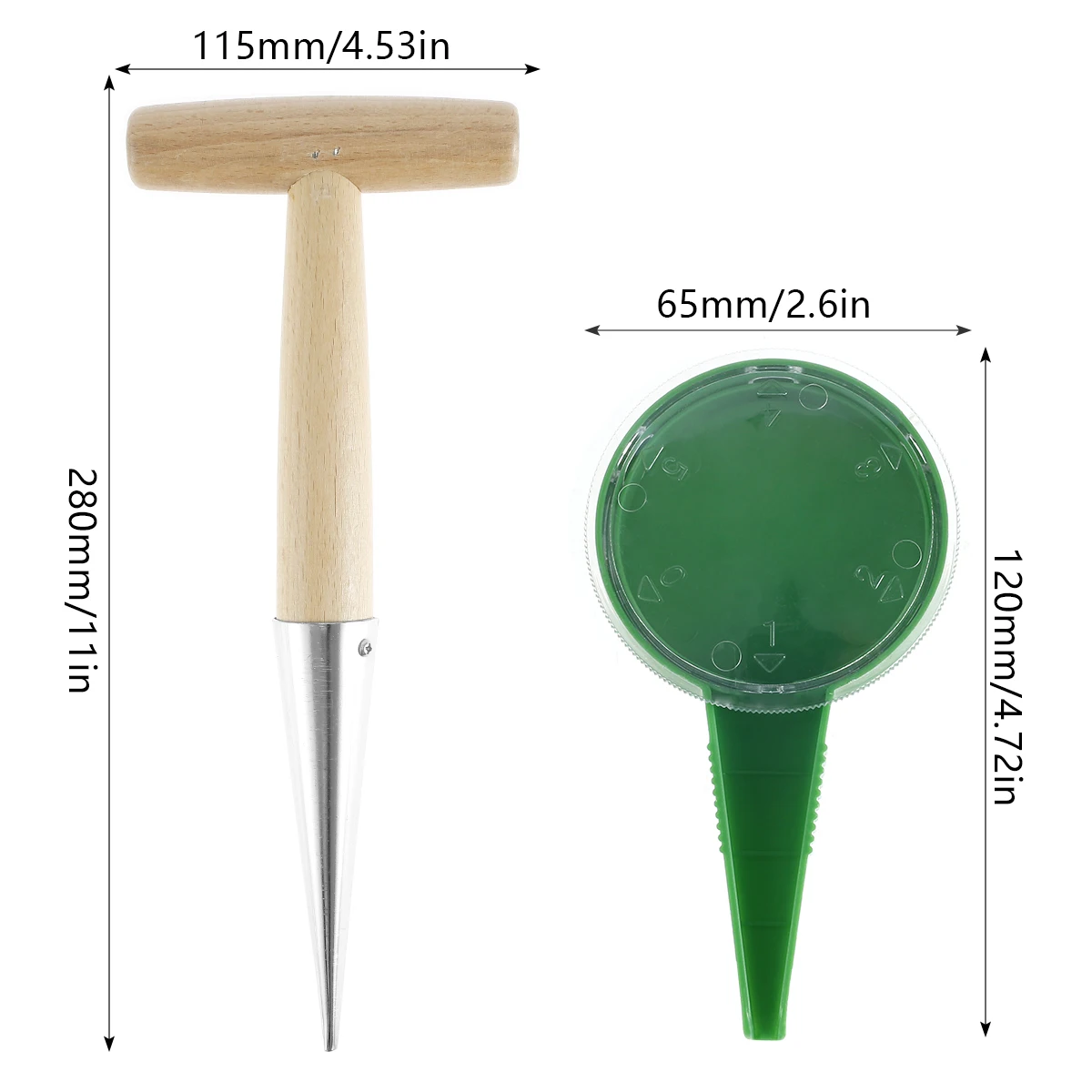 New Sow Dibber Stainless Steel Hand Dibber w/ Wooden Handle Outdoor Loosen Soil Accessory Dibber Bulb Planter w/ Seed Dispenser 3
