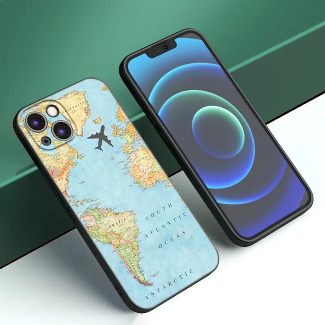 Capa de telefone com mapa do mundo para iphone 13 8 7 6 6S Plus X