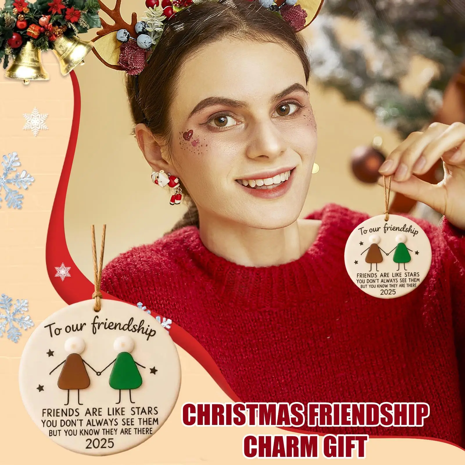 Friendship Christmas Ornaments 2D Acrylic Holiday Decor Hangable Christmas Tree Decoration for Home Decor Kids Gifts