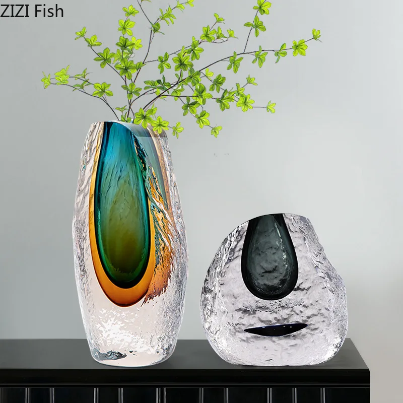 Gradient Glazed Glass Vase Desk Decoration Hydroponics Flower Pots Decorative Flower Arrangement Modern Home Decor Floral Vases 4