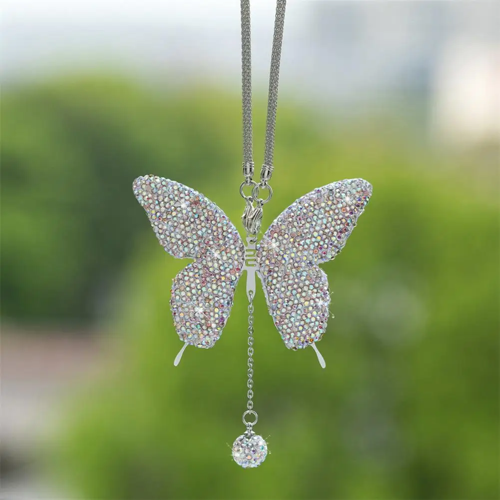 

Rhinestone Pendant for Car Rearview Mirror Elegant Faux Butterfly Car Rear View Mirror Charm Lucky Hanging Ornament for Women