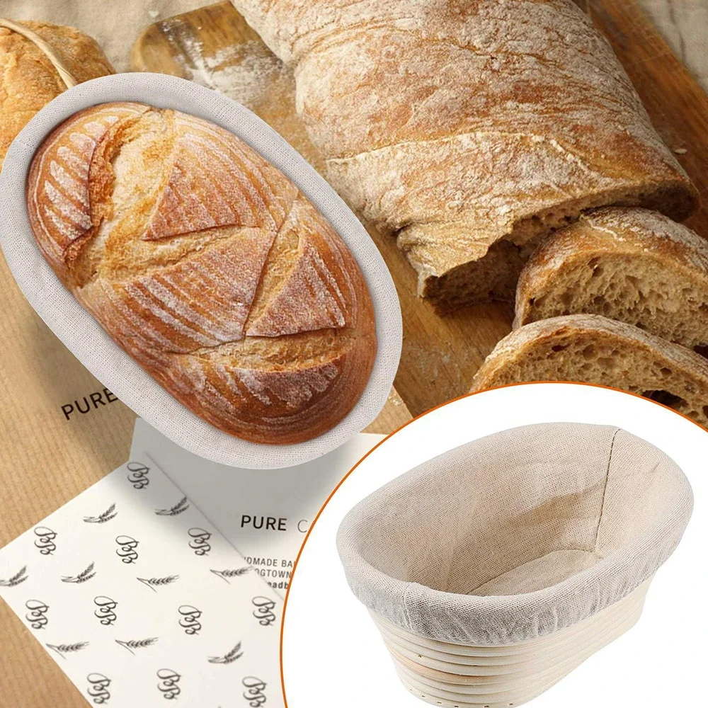Natural Rattan Wicker Bread Basket Banneton Dough Proofing Sourdough Basket Linen Liner Home Kitchen Bread Bakery Tools