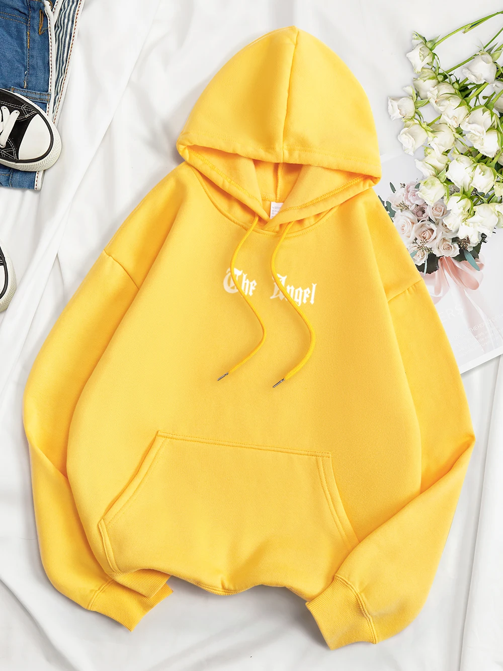 The Angel'S Wings Printing Clothes Men Women Hip Hop Loose Hoodies Warm Crewneck Hoody Crewneck Pullover Streetwear Couple