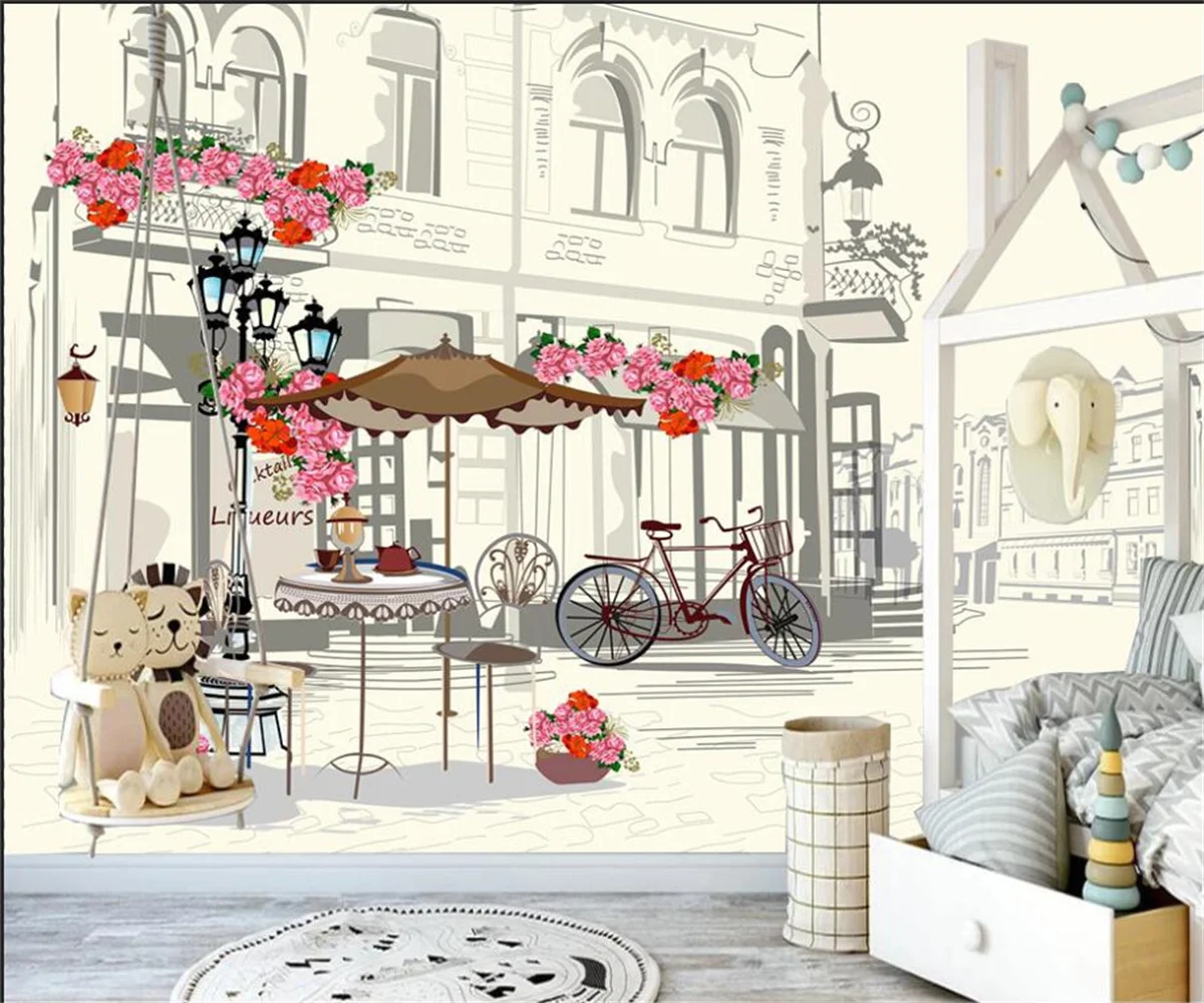 Custom Wallpaper 3D cartoon city flower Mural Children's Room Kindergarten wallpaper for bedroom walls papel de parede 3d 30 90cm creative kitten elephant dream rainbow wallpaper children s room kindergarten layout mural wall sticker wallpapers ms623