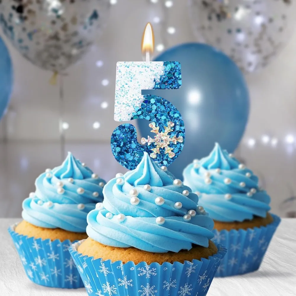 Snowflake-Themed  Birthday Candles Sparkling Cake Topper Decorations for Kids Party Supplies Festive Celebration Accessories