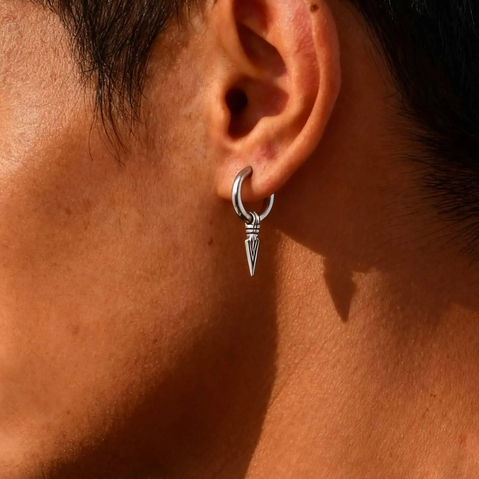 Punk Spear Hoop Earrings for Men Boys,Stainlesss Steel Triangular Pointed Huggies Earring,Anti Allergy Earring