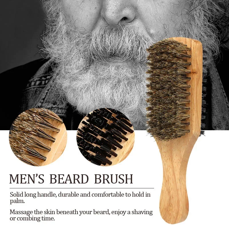 

Double Side Men Boar Bristle Beard Brush Natural Wooden Wave Brush for Male Shaving Care Facial Hair Salon Barber Styling Tools