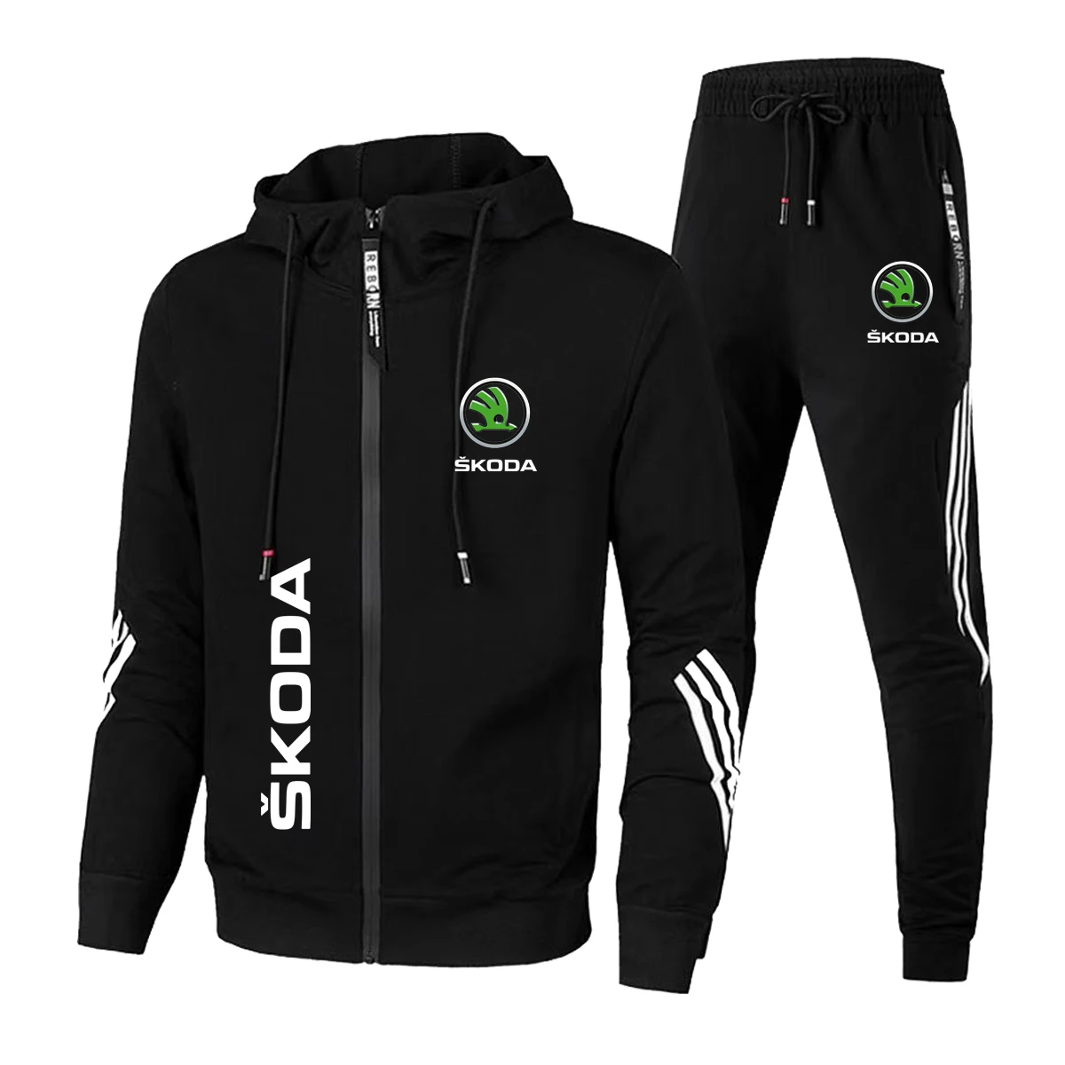Fashion Tracksuit Men Spring Car Zipper Cardigan Jacket + Sweatpants Stripe Running Fitness Basketball Jogging 2 Piece Set