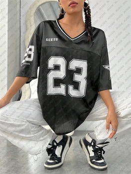 Number 23 TShirt For Men Women Summer Oversized V-neck Black Tee Harajuku Trend Short Sleeve Unisex Streetwear Couple Top 1