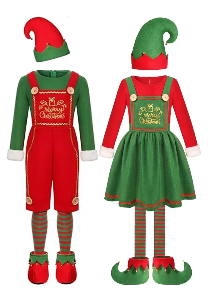 Enfant Adults Christmas Costumes Santa Claus For Niño Green Cosplay Elf Dresses Carnival Party New Year Fancy Clothes Women