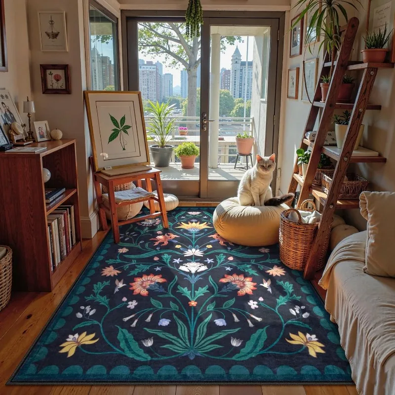 Retro Floral Living Room Carpet Large Area Luxury Plant Bedroom Plush Rug Machine Washable Non-slip Coffee Table Mat Ковер Tapis