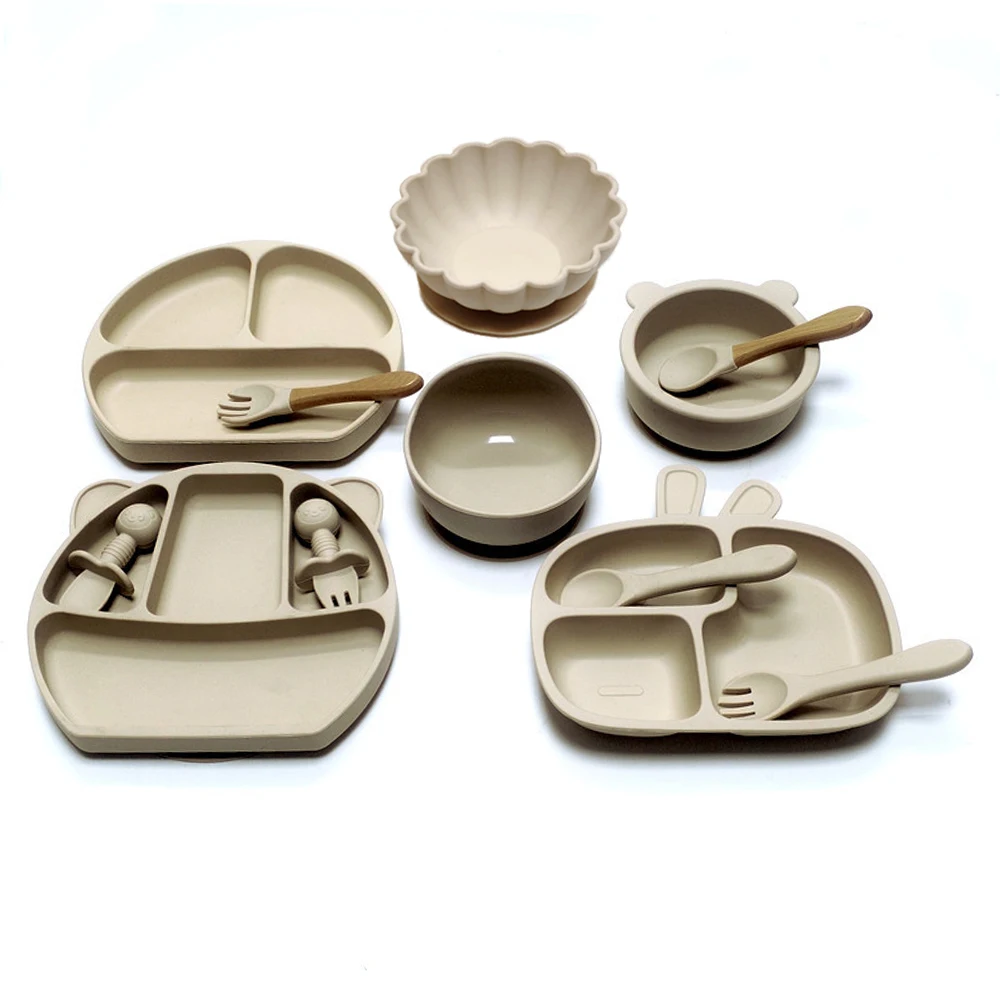 12pcs Baby dinner plate compartment plate suction cup all-in-one children's tableware dinner set