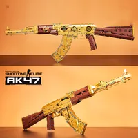 1548PCS Technical Golden AK47 M4A4 AWP P90 Gun Model Building Blocks with Motor Set Weapon Bricks Toys Gift For Children Kids 5