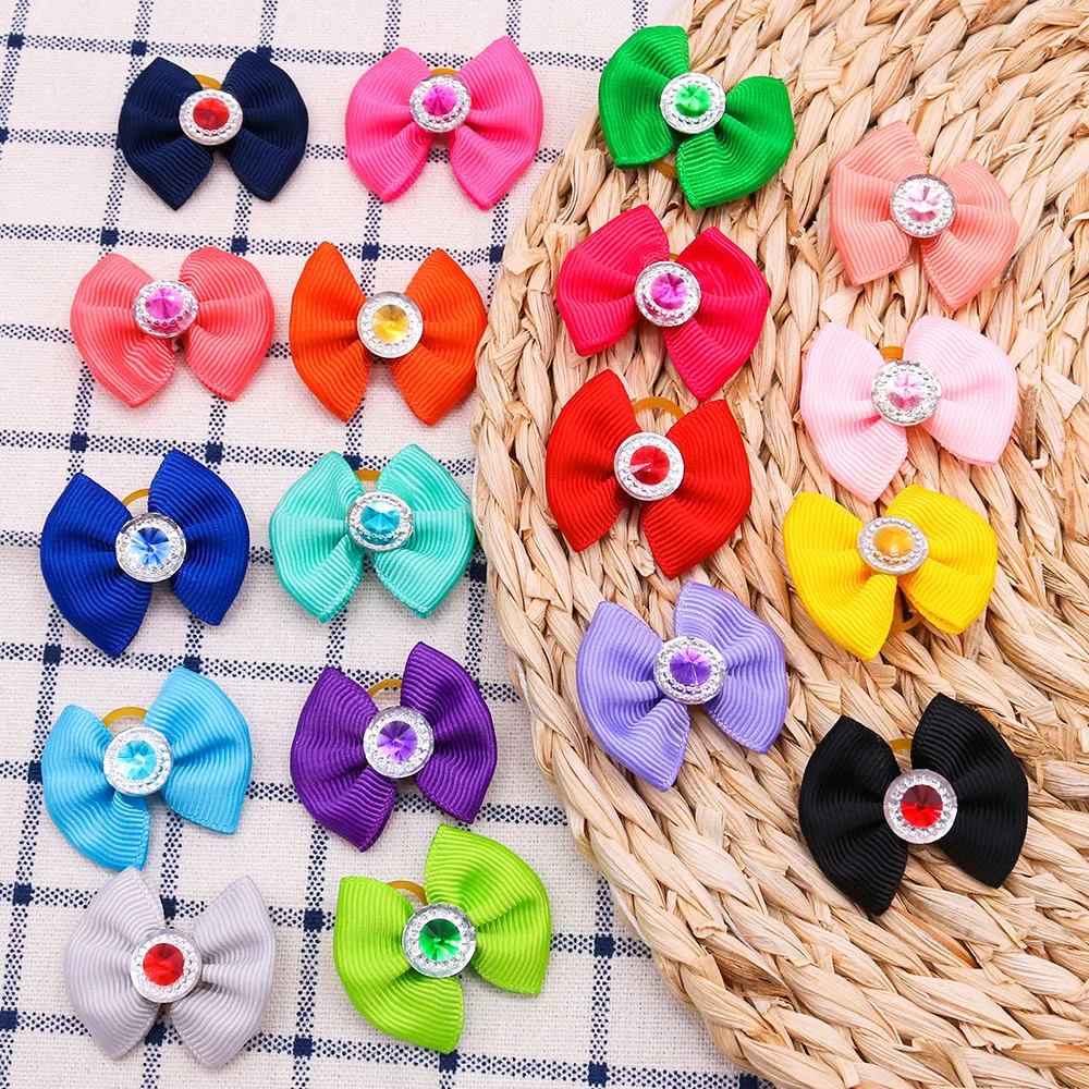 Title 7, 100PS Dog Hair Bows Solid Diamond Small Dog Bow...